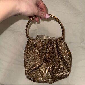 Gold Sparkle Mini Drawstring Bucket Bag with Chain Handle